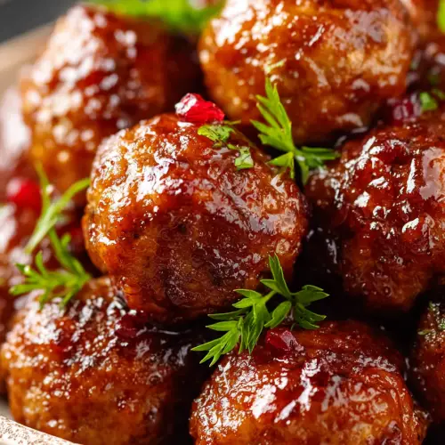 Delish Raspberry Balsamic Crockpot Meatballs