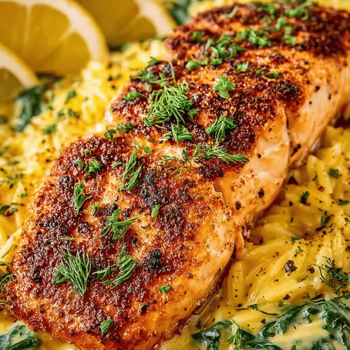 Delish Seared Salmon with Creamy Orzo