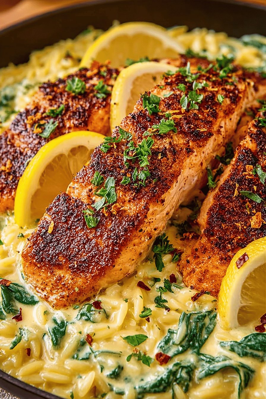 Delish Seared Salmon with Creamy Orzo