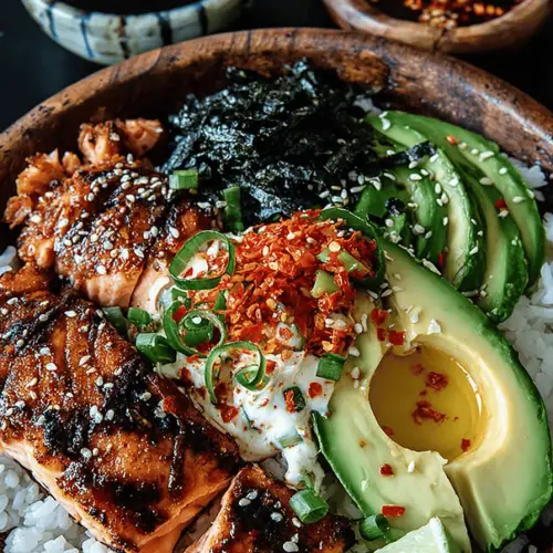 Delish Spicy Salmon Rice Bowl