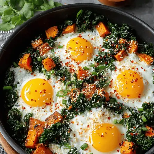 Easy Kale Sweet Potato Hash with Baked Eggs