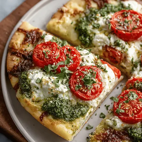 Easy Pesto Ricotta Tomato Flatbread