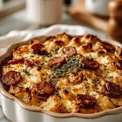 Cheesy Kielbasa Potato Casserole