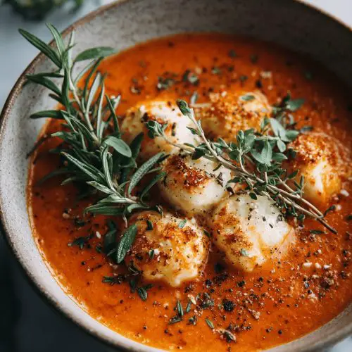 Cheesy Tomato Dumpling Soup