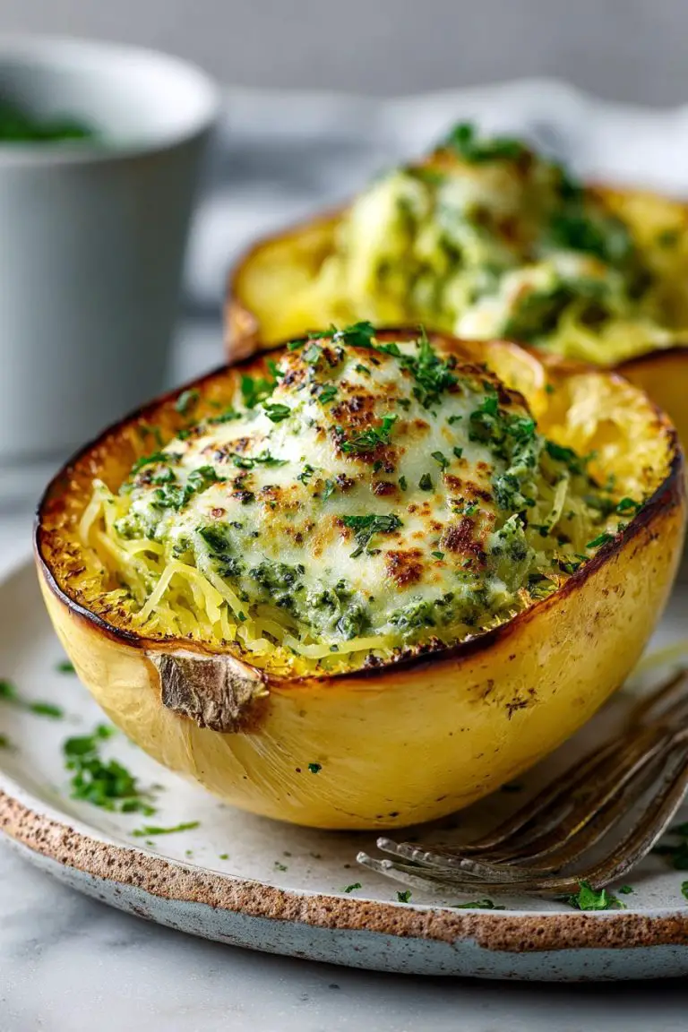 Creamy Pesto Stuffed Spaghetti Squash