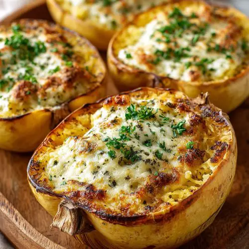 Creamy Pesto Stuffed Spaghetti Squash