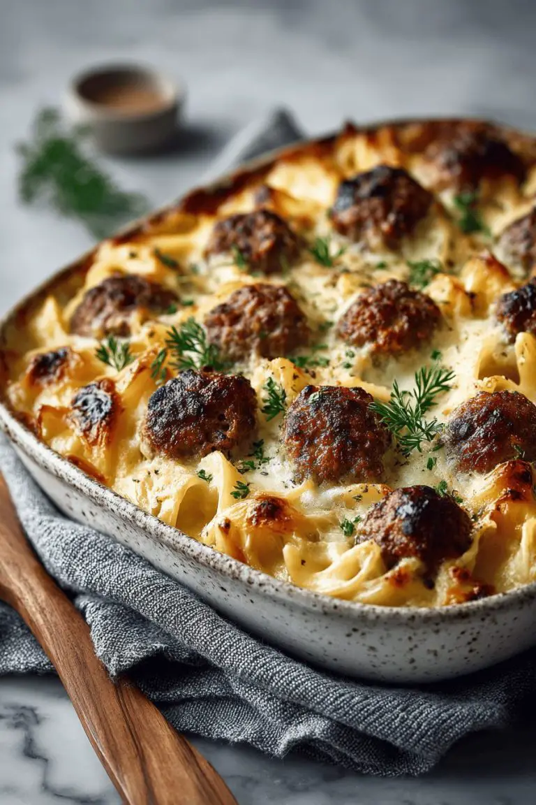 Delish Swedish Meatball Noodle Bake