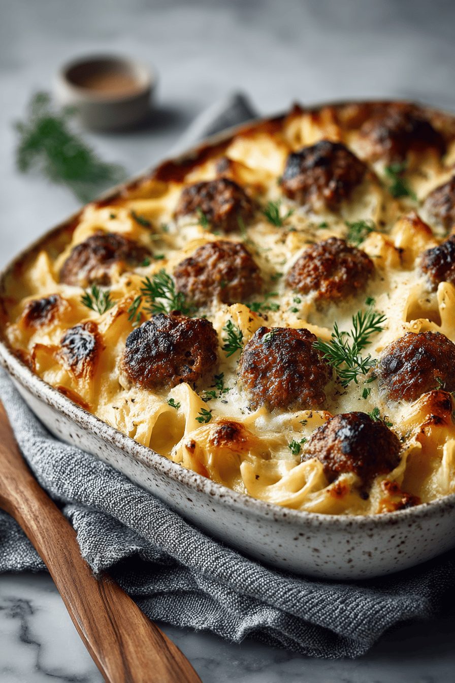 Delish Swedish Meatball Noodle Bake