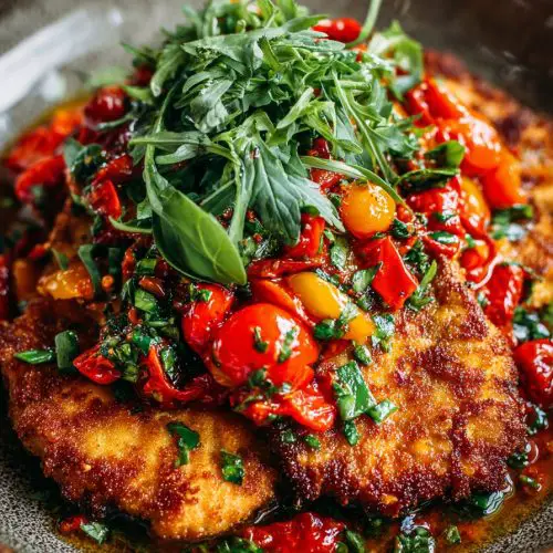 Easy Chicken Milanese with Roasted Pepper Sauce