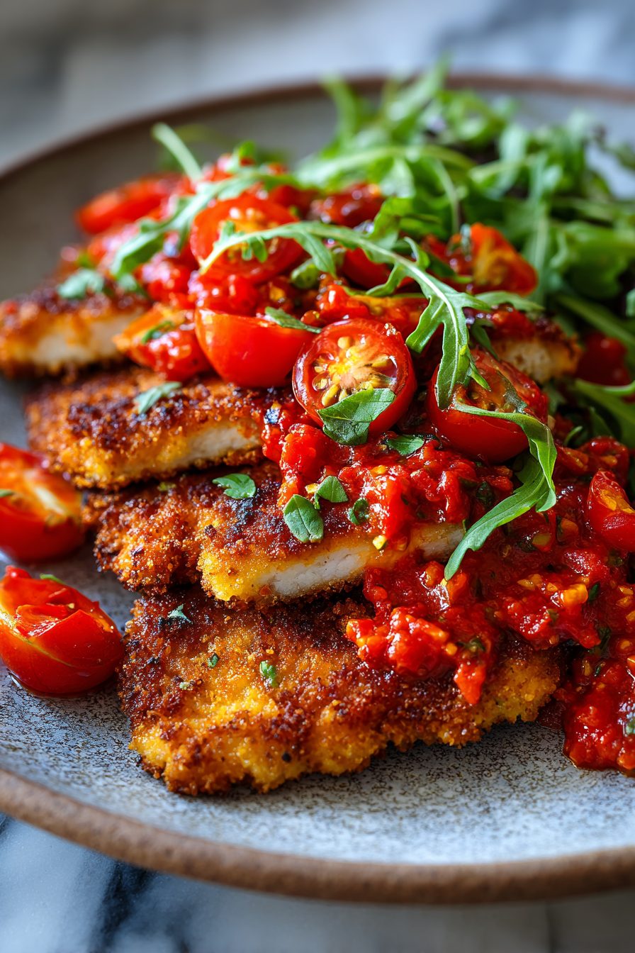 Easy Chicken Milanese with Roasted Pepper Sauce