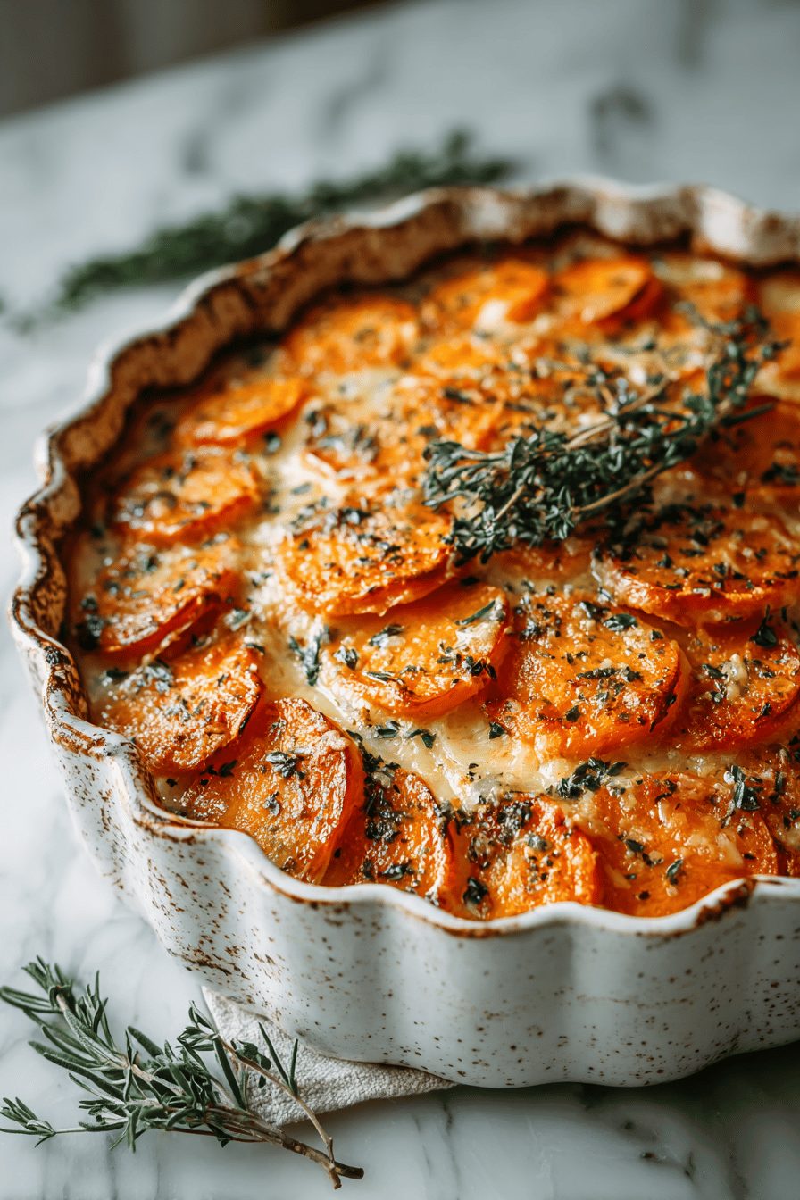 Easy Garlic Scalloped Sweet Potatoes