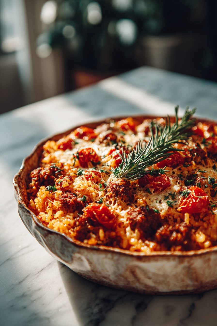 Easy Italian Sausage and Rice Bake