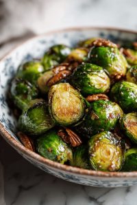 Maple Balsamic Brussels Sprouts with Pecans