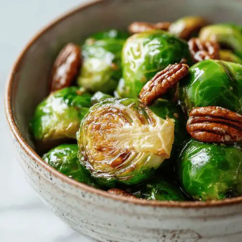 Maple Balsamic Brussels Sprouts with Pecans