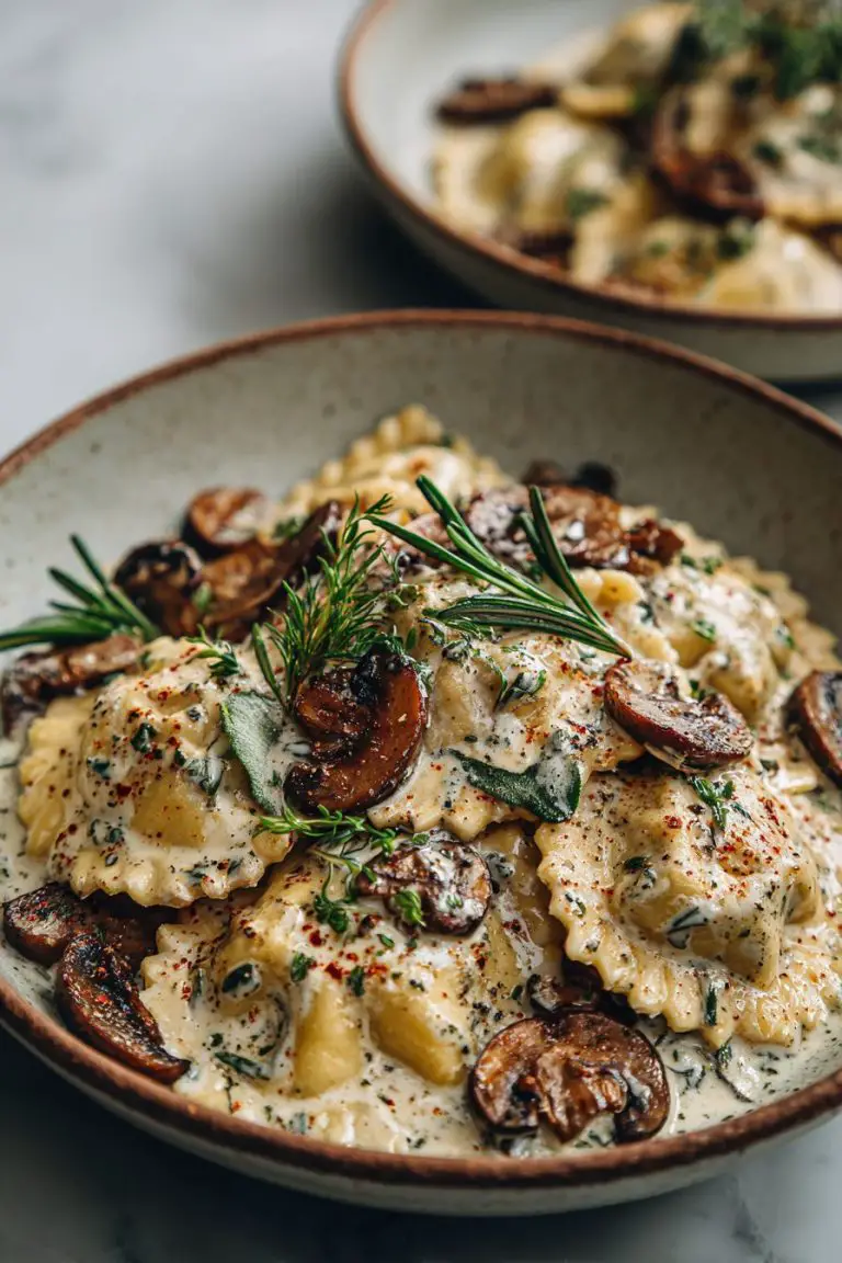 Mushroom Ravioli with Creamy Mushroom Sauce
