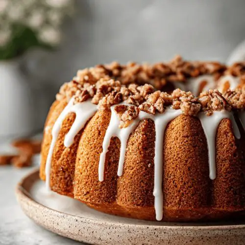 Pumpkin Pecan Crumble Cake with Maple Glaze