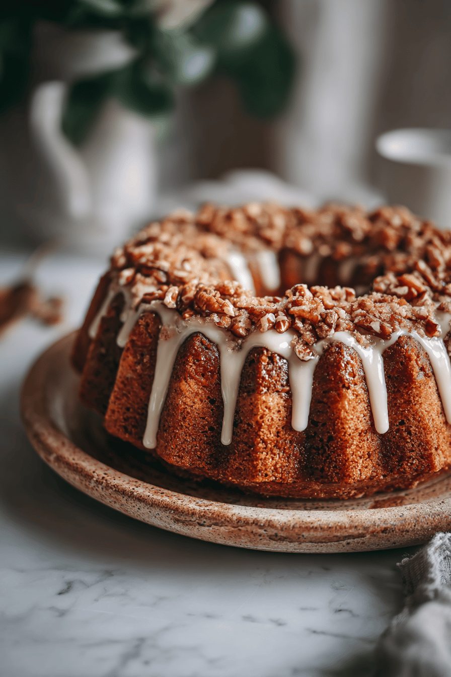 Pumpkin Pecan Crumble Cake with Maple Glaze