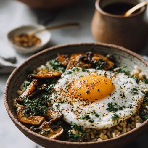 Savory Farro Bowls with Mushrooms and Eggs