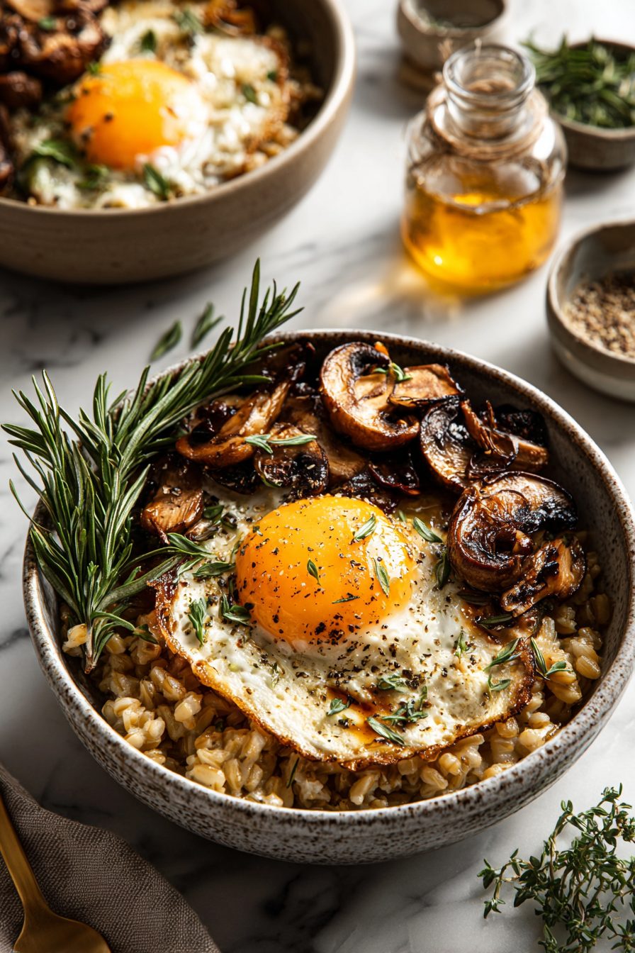 Savory Farro Bowls with Mushrooms and Eggs