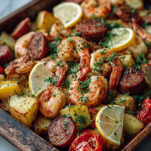 Shrimp and Sausage Sheet Pan Bake