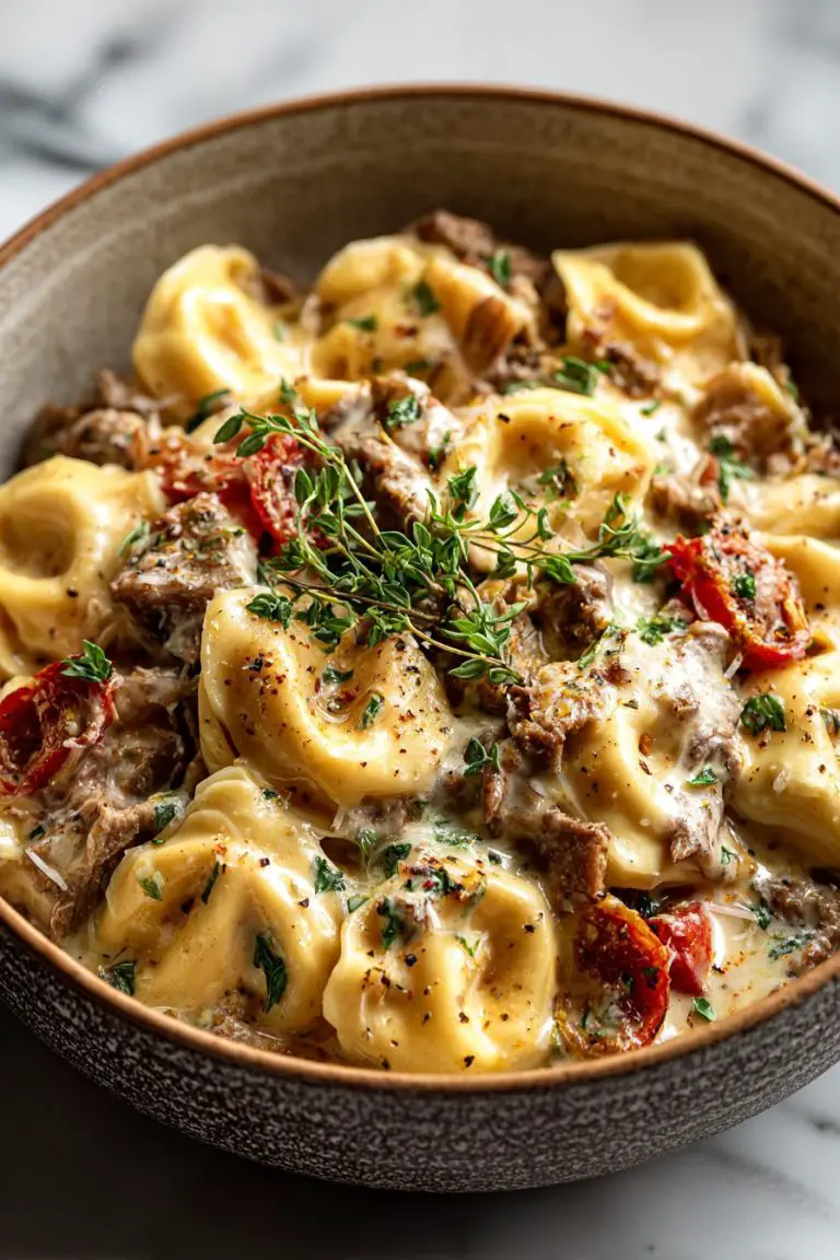 Cheesesteak Tortellini in Provolone Sauce
