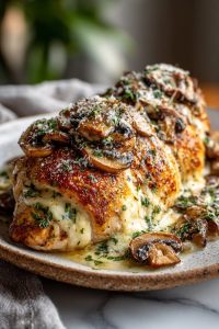 Cheesy Garlic Butter Mushroom Chicken