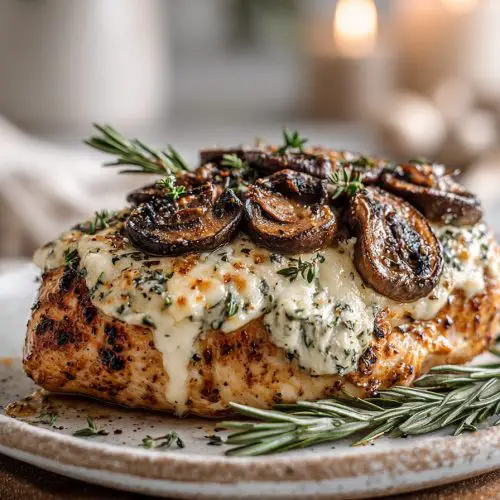 Cheesy Garlic Butter Mushroom Chicken