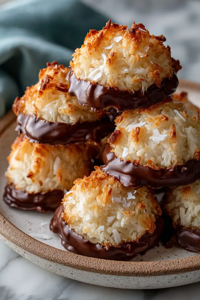 Delish Chocolate Dipped Coconut Macaroons