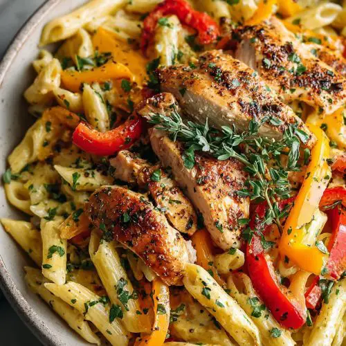 Easy Roasted Pepper Chicken Penne