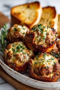 Savory Meatball Bombs with Garlic Bread