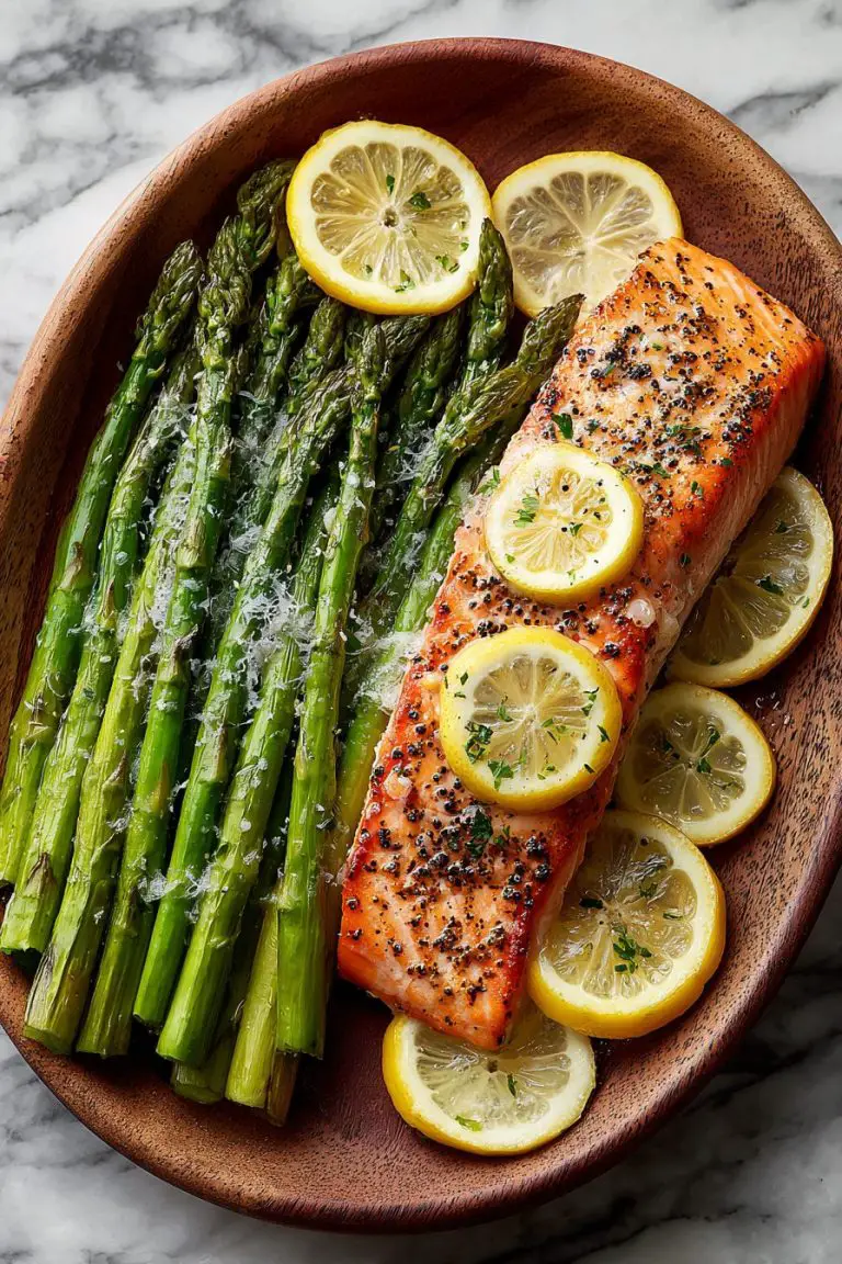 Baked Salmon with Asparagus and Lemon Garlic Butter