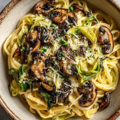 Caramelized Leek Mushroom Gruyere Pasta
