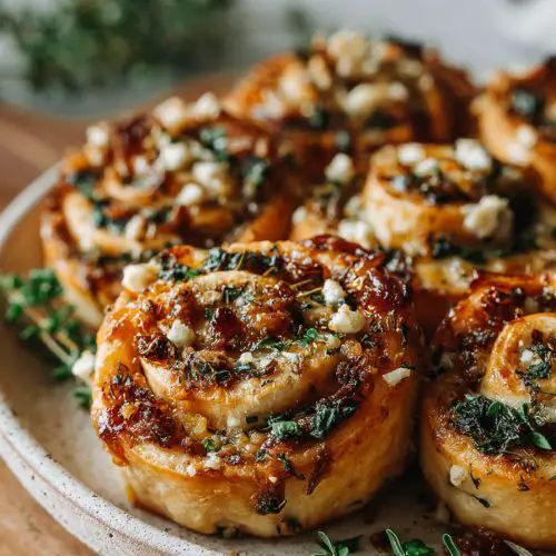 Easy Caramelized Onion Spinach Pizza Rolls