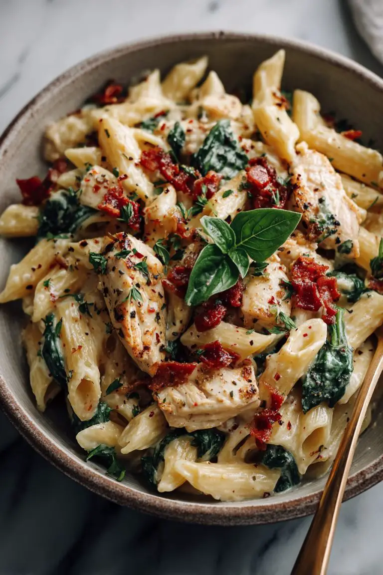 Easy Chicken Bacon Spinach Penne Pasta