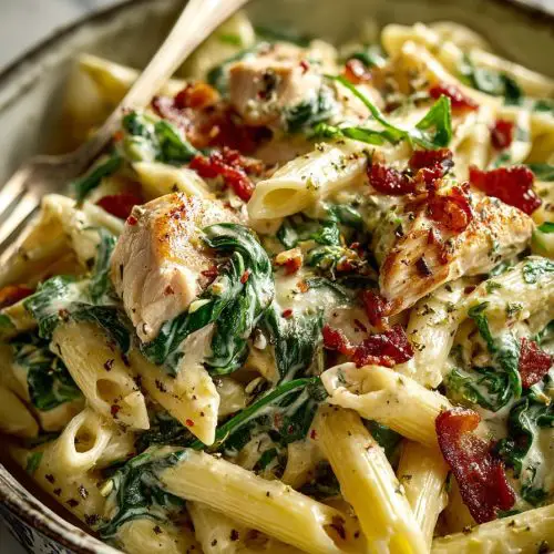Easy Chicken Bacon Spinach Penne Pasta