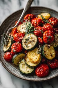 Garlic Roasted Zucchini and Tomatoes