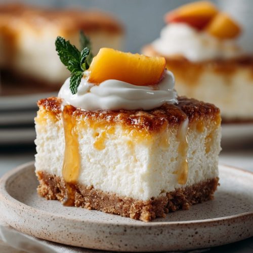 Peaches and Cream Cheesecake Bars Recipe