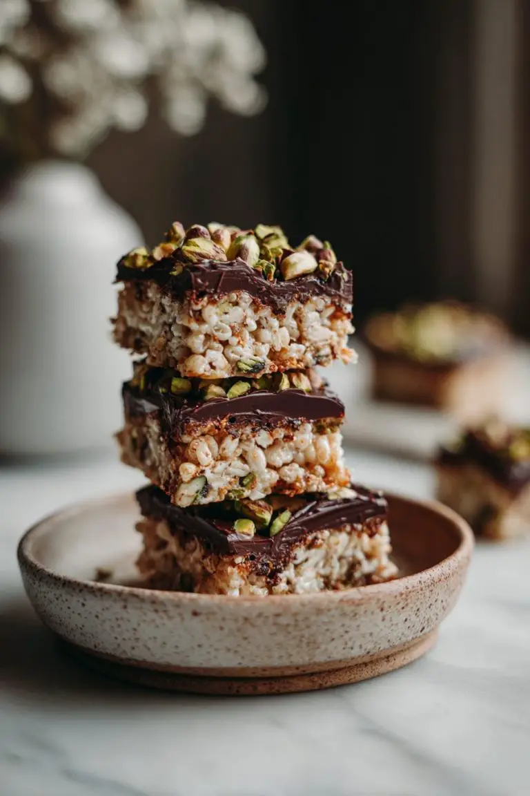 Pistachio Rice Krispie Treats with Dark Chocolate