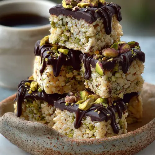 Pistachio Rice Krispie Treats with Dark Chocolate