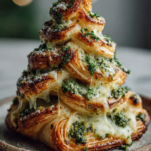 Cheesy Puff Pastry Christmas Tree with Basil Pesto