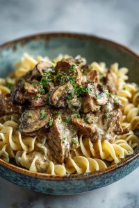 Easy Mushroom Seitan Stroganoff