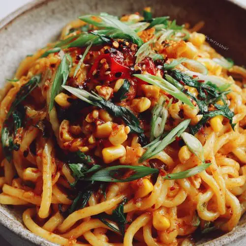Spicy Noodles with Korean Corn Cheese