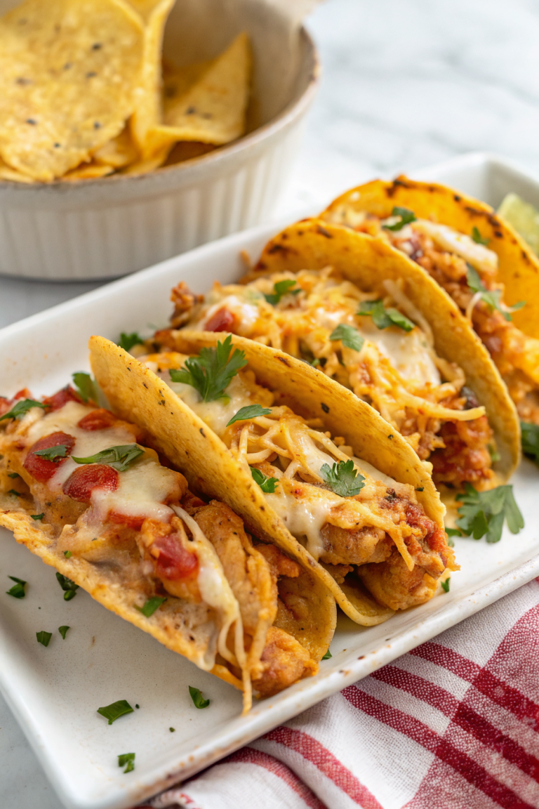 Cheesy Baked Chicken Tacos